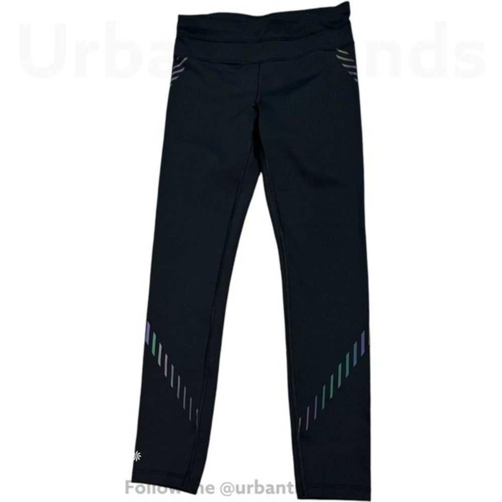 Athleta Black Leggings with High Waist and Diagonal Stripes